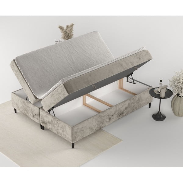 Pat boxspring maro deschis cu spațiu de depozitare 200x200 cm Araya – Maison de Rêve-image-4