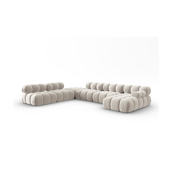 Colțar modular bej cu tapițerie din catifea (cu colț pe partea stângă /în formă de "U") Bellis – Micadoni -image-3