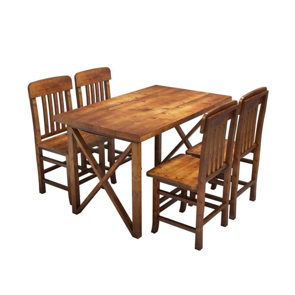 Set masă și 4 scaune din lemn de pin Mostar