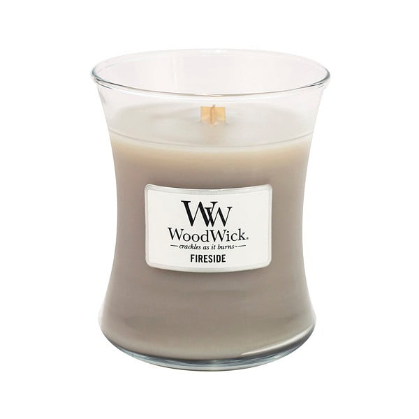Lumânare parfumată WoodWick, aromă de chihlimbar, vetiver și mosc, 60 ore