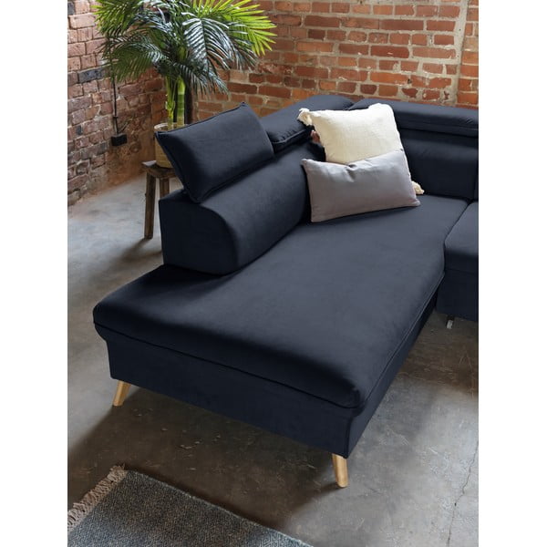 Colțar albastru închis extensibil cu tapițerie din catifea (cu colț pe partea stângă /în formă de "U") Sweet Harmony – Miuform-image-4