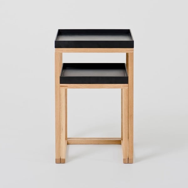 Set 2 măsuțe auxiliare cu blat negru Wireworks Oak-image-1