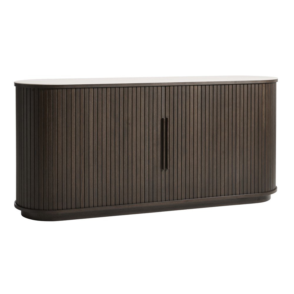 Comodă în culoare naturală închisă cu blat ceramic cu ușă glisantă 165x76x45 cm Enna – Unique Furniture