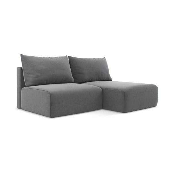 Colțar gri extensibil/cu spațiu de depozitare cu tapițerie din catifea (cu colț pe partea dreaptă/cu șezlong) Kalena – Makamii-image-2