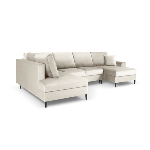 Colțar bej extensibil, cu spațiu de depozitare cu tapițerie din catifea (cu colț pe partea stângă, în formă de "U") Kyoto – Cosmopolitan Design-image-3