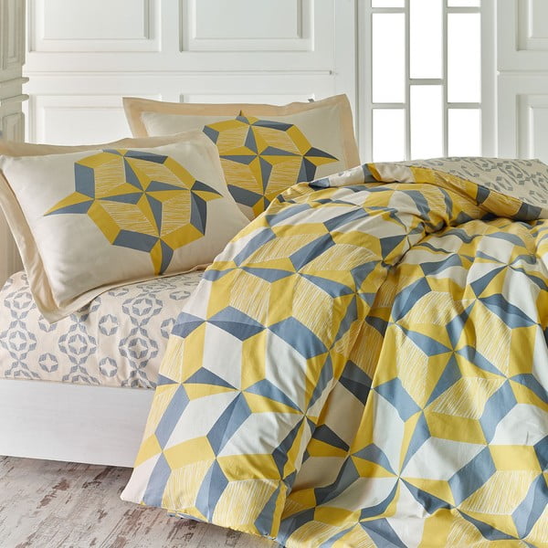 Lenjerie de pat din bumbac cu cearșaf pentru pat dublu Marie Claire Carrousel, 200 x 220 cm