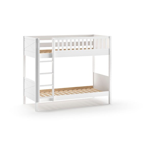 Pat pentru copii  alb supraetajat din lemn masiv de pin cu spațiu de depozitare 90x200 cm SCOTT – Vipack-image-2