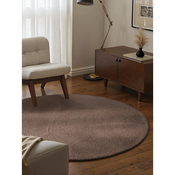 Covor taupe țesut manual rotund din lână ø 200 cm Eleni Taupe – Hanse Home-image-1