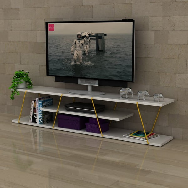 Comodă TV cu detalii galbene Rafevi Tars, alb-image-3