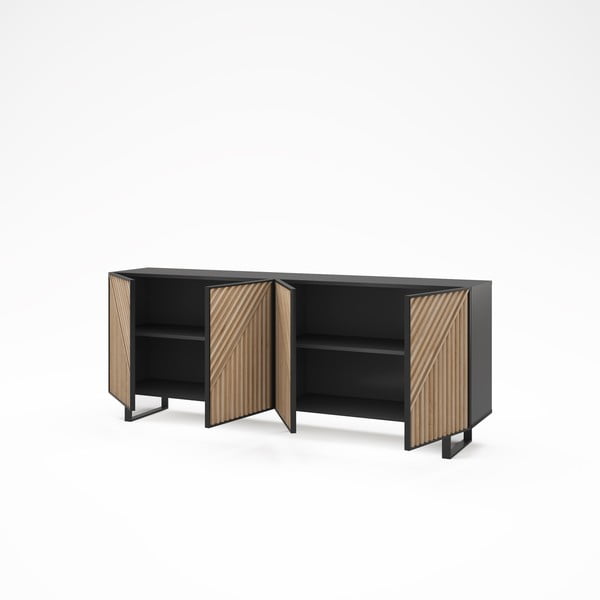 Comodă neagră/în culoare naturală cu aspect de lemn de stejar 201x80x40 cm Alana – Marckeric-image-4