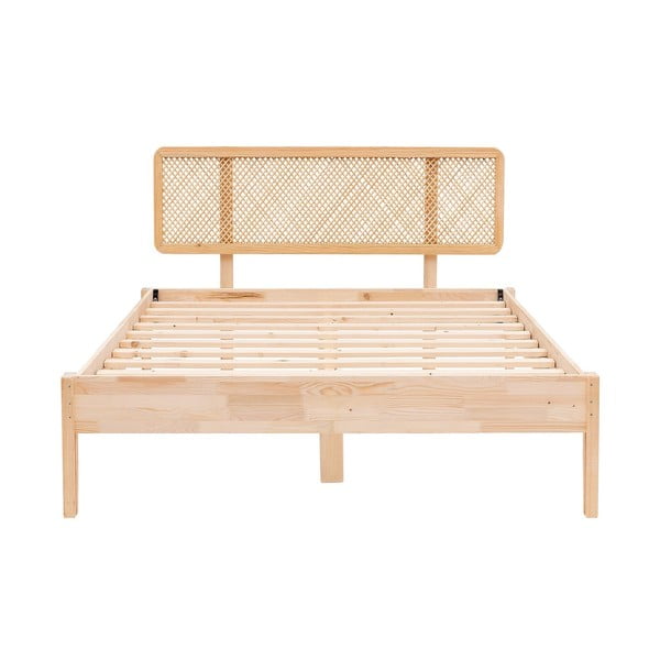 Pat în culoare naturală din lemn de molid cu somieră 90x200 cm Izabelya – Kalune Design-image-3