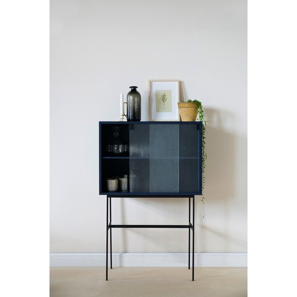 Vitrină albastru-închis cu ușă glisantă 70x109x40 cm Lekko – noo.ma-image-1