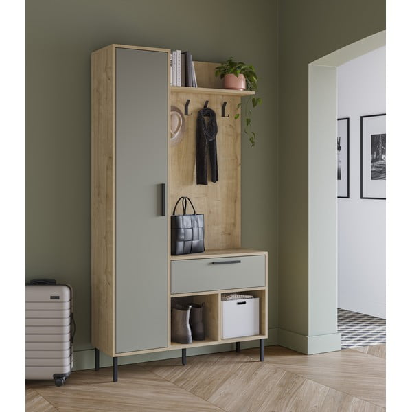 Set pentru hol verde/în culoare naturală cu aspect de lemn de stejar 108x195x35 cm Heidy – Marckeric-image-1