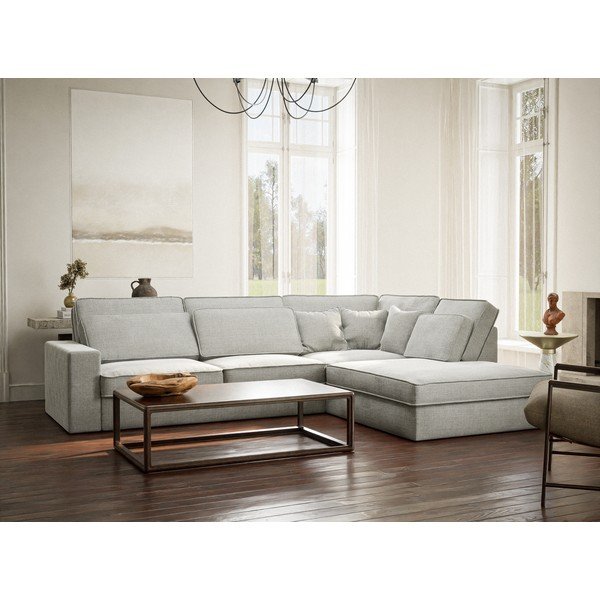 Colțar gri deschis cu tapițerie din chenille (cu colț pe partea dreaptă/în formă de ”L”) Kirou – Maison de Rêve-image-1