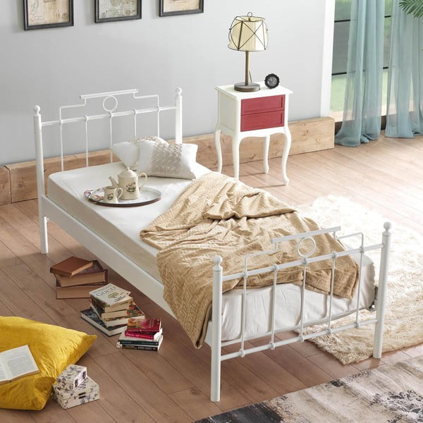 Pat alb din metal cu somieră 120x200 cm Hatkus – Kalune Design-image-2