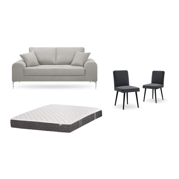 Set canapea gri, 2 scaune gri antracit, o saltea 140 x 200 cm Home Essentials