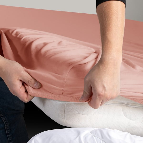 Cearceaf piersică din jerseu cu elastic 240x220 cm Amber – Restilo-image-1