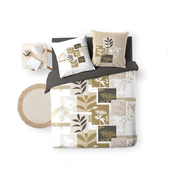 Lenjerie de pat albă-maro din bumbac pentru pat dublu, extinsă 240x220 cm Utopia – douceur d'intérieur-image-4