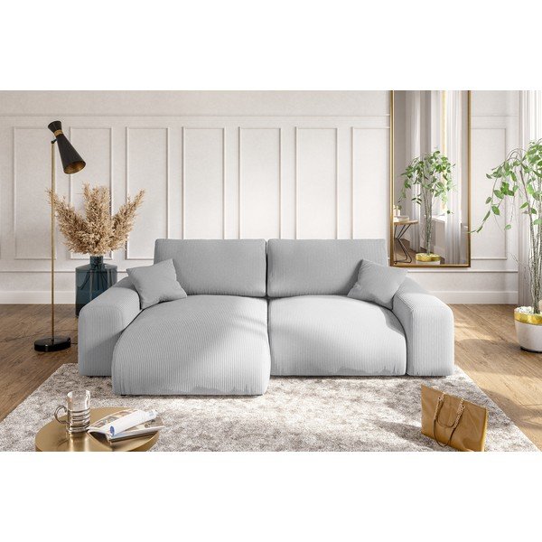 Colțar gri deschis cu tapițerie din catifea reiată  (cu colț variabil) Justin – Ropez-image-4