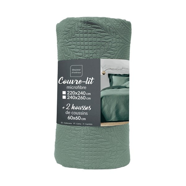 Set cuvertură și față de pernă verde din microfibră 220x240 cm Romane – douceur d'intérieur-image-4