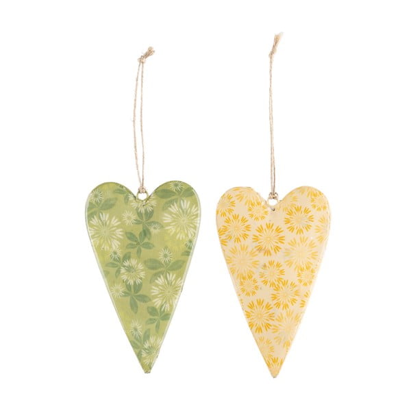 Set 2 decorațiuni metalice în formă de inimă Ego Dekor, 6 x 10 x 1 cm, verde-galben