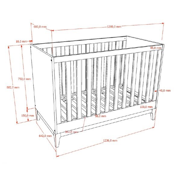 Pătuț în culoare naturală închisă cu aspect de lemn de nuc cu înălțime reglabilă 60x120 cm Ilyas – Vipack-image-3