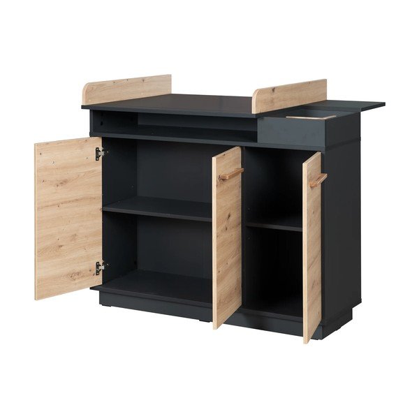Comodă de copii gri antracit/în culoare naturală joasă cu aspect de lemn de stejar cu masă de schimbat 118x103 cm Lenn – Roba-image-3