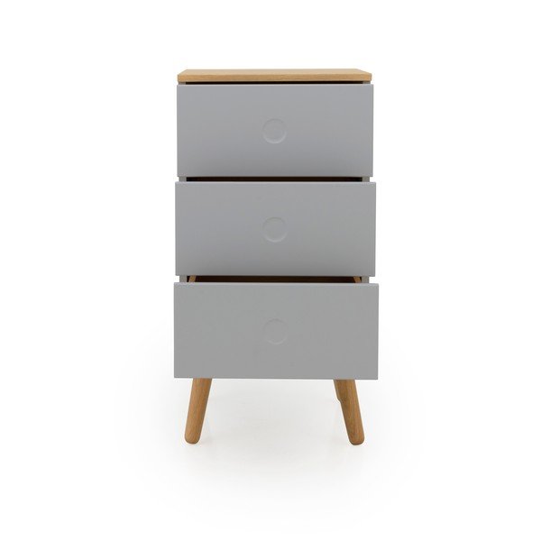 Dulap cu detalii în decor de stejar și 3 sertare Tenzo Dot, lățime 40 cm, gri-image-3