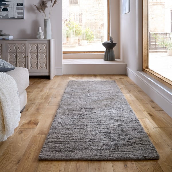 Covor tip traversă gri țesut manual din lână 80x230 cm Harris Boucle – Flair Rugs-image-1