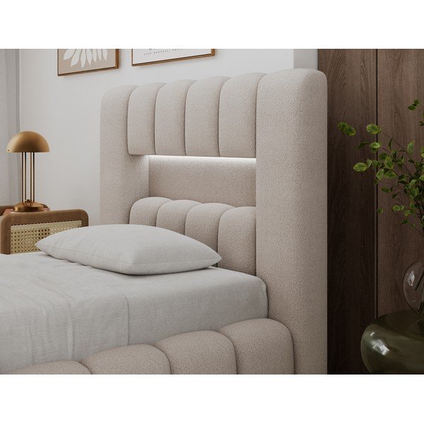 Pat bej tapițat cu spațiu de depozitare cu somieră 90x200 cm Lamica – ELTAP-image-4