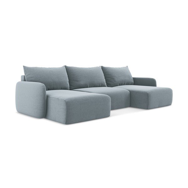 Colțar albastru extensibil/cu spațiu de depozitare cu tapițerie din catifea (în formă de "U") Kalena – Makamii-image-2