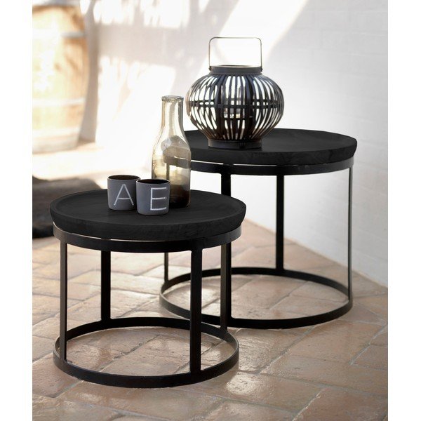 Set 2 mese cafea din lemn de mango Canett Pablo, negru-image-3