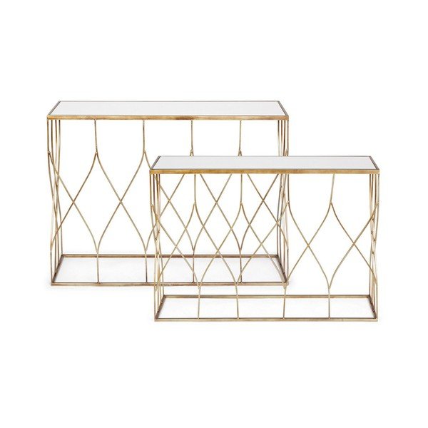 Mese consolă aurii 2 buc. cu blat din sticlă 33x104 cm Elenor – Bizzotto-image-3