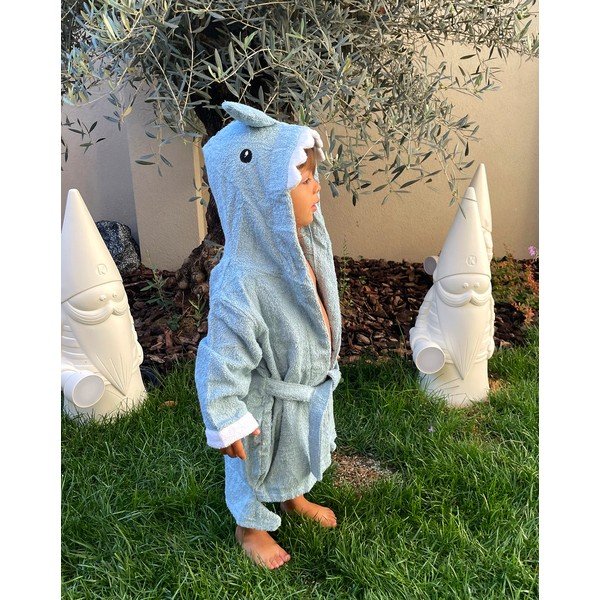 Halat pentru copii albastru S din bumbac Shark - Rocket Baby-image-3