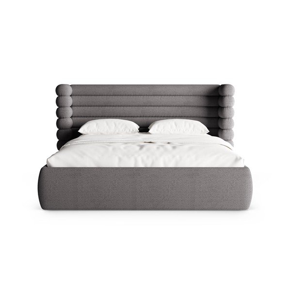 Pat matrimonial gri închis tapițat cu spațiu de depozitare cu somieră 200x200 cm Mount – Micadoni -image-4