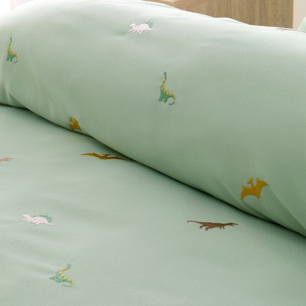 Lenjerie de pat pentru copii verde din microfibră pentru pat dublu 200x200 cm Embroidered Dinosaur – Catherine Lansfield-image-3