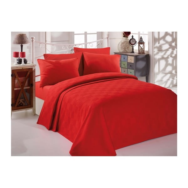 Cuvertură din bumbac pentru pat de o persoană Single Pique Rojo, 160 x 235 cm