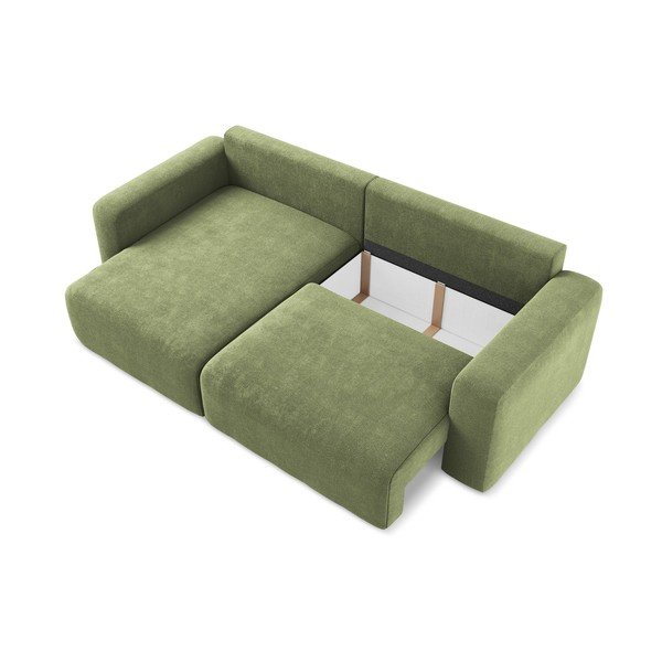 Colțar verde extensibil/cu spațiu de depozitare cu tapițerie din chenille (cu colț pe partea stângă/cu șezlong) Kona – Makamii-image-4