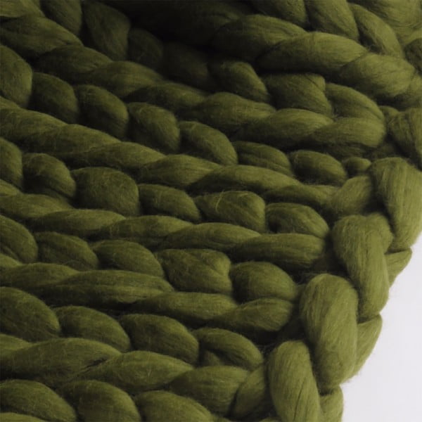 Pătură din lână merino tricotată  manual Concepttual Chunky, 125 x 130 cm, verde închis