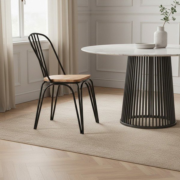 Scaun de dining negru din lemn de ulm District – Premier Housewares-image-3