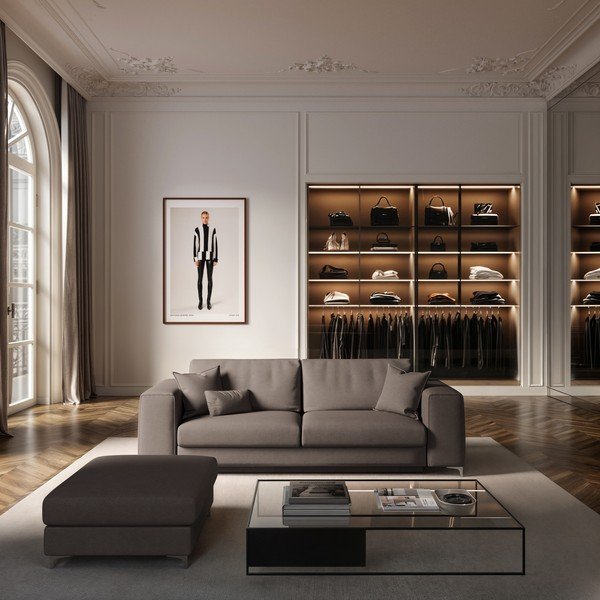Taburet taupe cu tapițerie din catifea Rene – Rodier-image-1