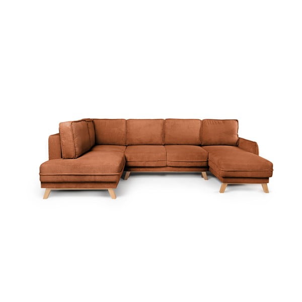 Colțar portocaliu extensibil cu tapițerie din catifea reiată  (cu colț pe partea stângă /în formă de "U") Tori – Bonami Selection