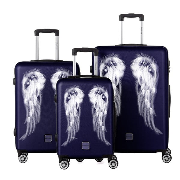 Set 3 trolere cu roți Berenice Wings, albastru închis