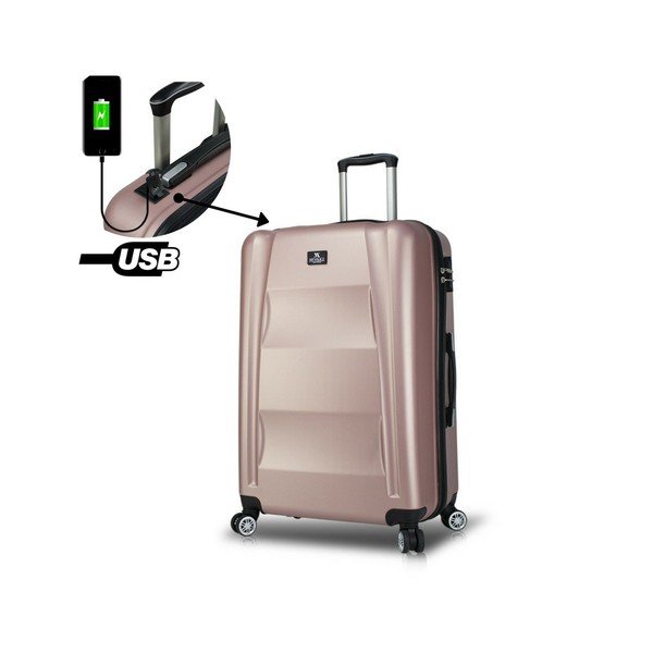Valiză cu roți și port USB My Valice COLORS LASSO Pilot, roz-image-3