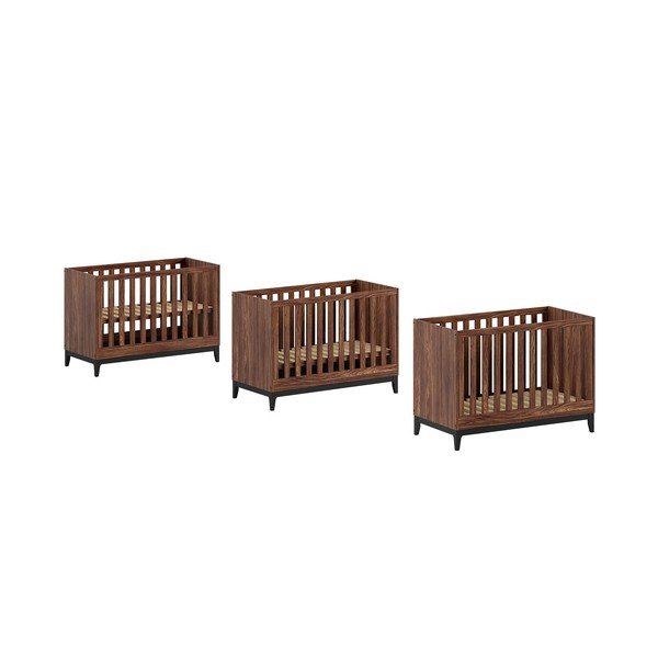Pătuț în culoare naturală închisă cu aspect de lemn de nuc cu înălțime reglabilă 60x120 cm Ilyas – Vipack-image-2
