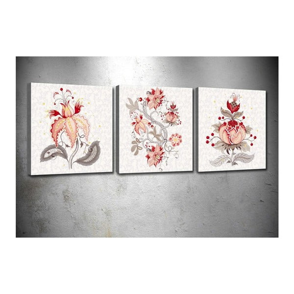 Set 3 tablouri Pink Flowers, 30 x 30 cm