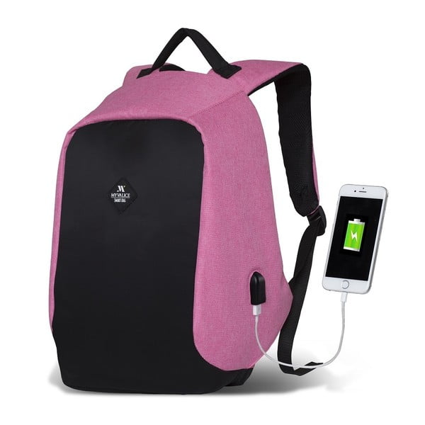 Rucsac cu port USB My Valice SECRET Smart Bag, negru-roz