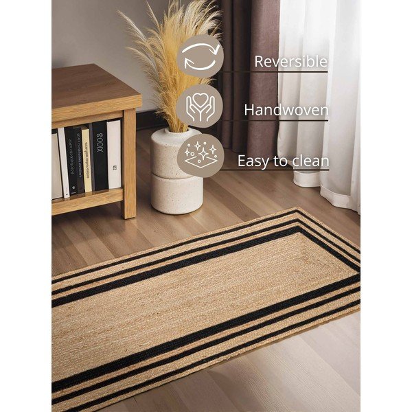 Covor tip traversă negru/în culoare naturală reversibil/țesut manual din iută 80x250 cm Looma – Hanse Home-image-3