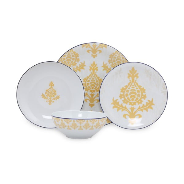 Set veselă 24 piese din porțelan Kütahya Porselen Ornaments, alb-galben