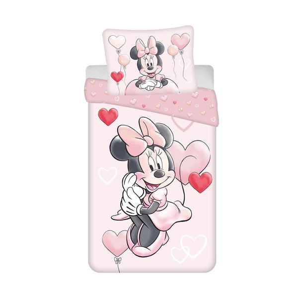 Lenjerie de pat pentru copii roz din bumbac pentru pat de o persoană 140x200 cm Minnie "Balloon" – Jerry Fabrics
